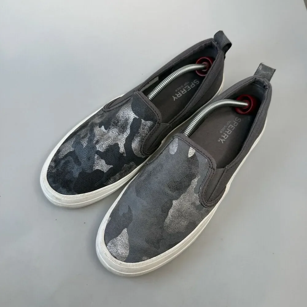 Sperry Crest Twin Gore Womens 9M Silver Blue Metallic Camo Sneakers EUC
